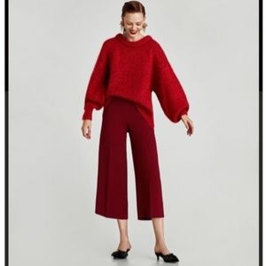 Zara Burgundy Wide Leg Crop Trousers